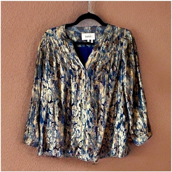 B&Sh Tops - B&SH Blue and Gold Shimmer Blouse